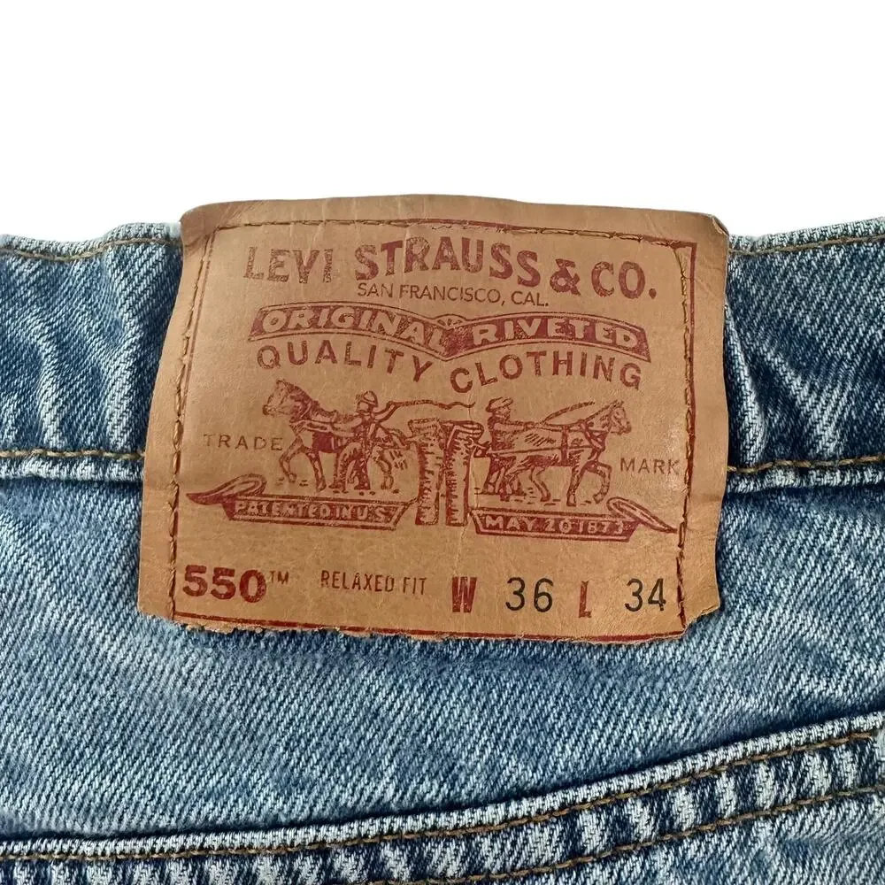 Vtg 90s Levis Jeans 550 Relaxed Fit Cotton Light Wash Blue Denim Mens W36 L34